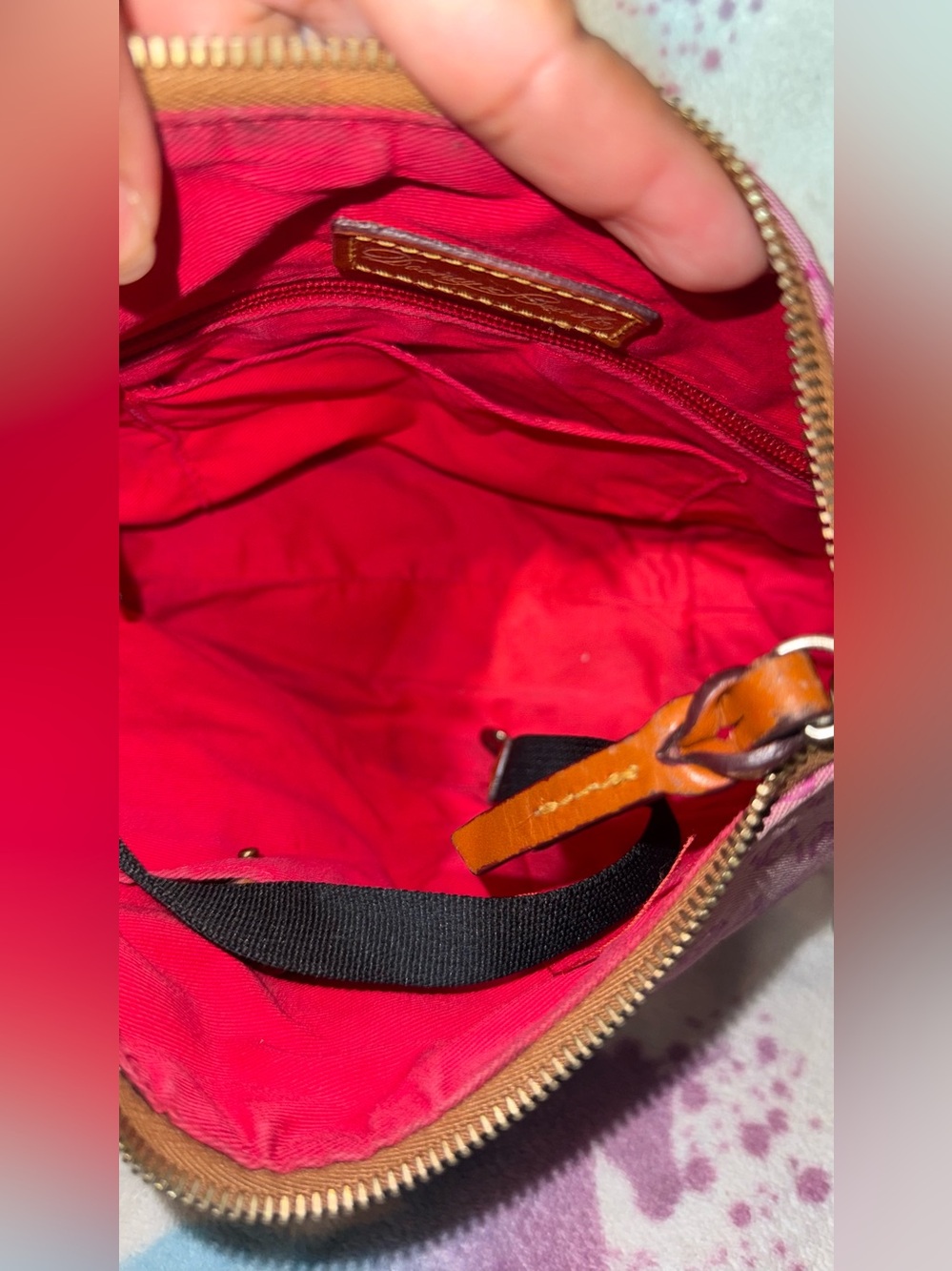 Dooney & Bourke Pink Signature Hobo Shoulder Bag with Tan Leather Trim - Picture 6 of 7